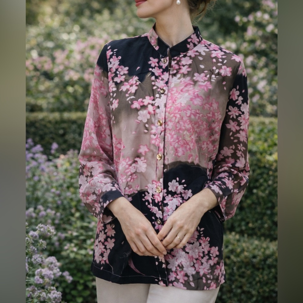 Cherry blossom silk top, sz M